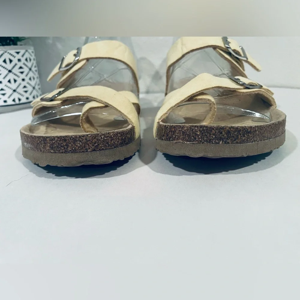 EUC Arizona “Fairhaven” Butter Yellow Vegan Leather Cork Sole Sandals | Sz 8